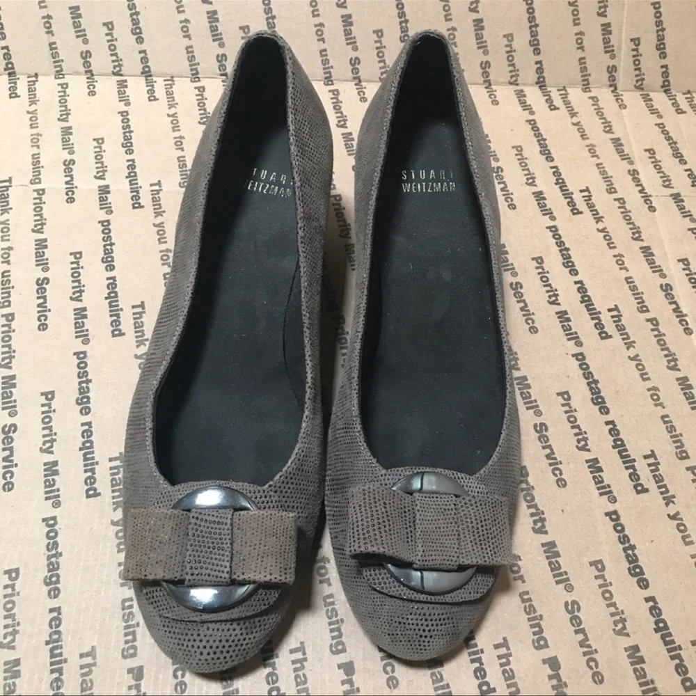 Stuart Weitzman Proper Goosebumps Bow Brown Pumps Wedges Women’s Size 8